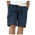 thumbnail image 1 of Pantalones cortos cargo para hombre: color liso, cintura elástica, cuatro bolsillos, mezcla de lino, para todas las estaciones, informales/deportivos, lavables a mano., 1 of 7