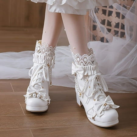 

YANGKJ Chunky Heel Bowknot Decor Women‘s Boots Stylish Lace Up Dress Boots with Back Zipper Comfortable Ankle Boots for Fashion-conscious Ladies