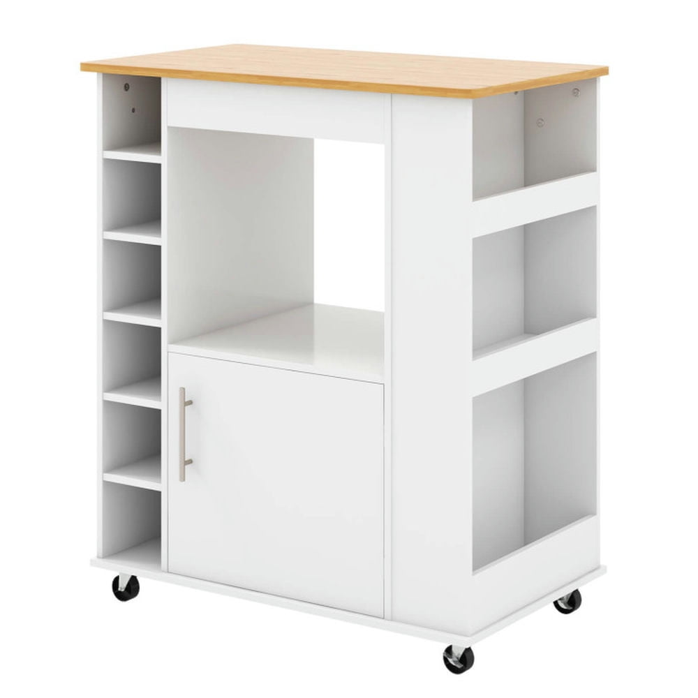 Finihen Rolling Cart, Kitchen Island Cart, Kitchen Cart on Wheels with Bamboo Top and 6-Bottle Wine Rack, for Kitchen, Dining Room, White Finihen Rolling Cart, Kitchen Island Cart, Kitchen Cart on Wheels with Bamboo Top and 6-Bottle Wine Rack, for Kitchen, Dining Room, White