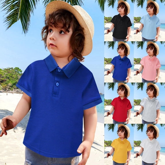 RTKFRFLM Kids Solid Color Polo Shirt, Short Sleeve Collared Casual Top for Boys and Girls
