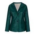 thumbnail image 4 of XFLWAM Womens Leather Blazer Jackets Long Sleeve Lapel Jacket Button Front Trench Coat Green XXL, 4 of 8