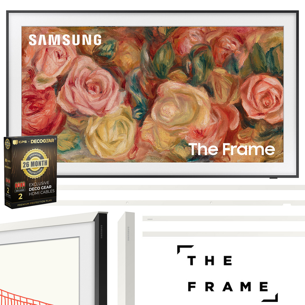 Samsung QN43LS03DAFXZA 43 inch The Frame QLED 4K Smart TV 2024 Bundle with Customizable Bezel Modern White + Deco Gear 4K HDMI 2.0 Cable x2 & CPS Exclusive 26 Month Protection
