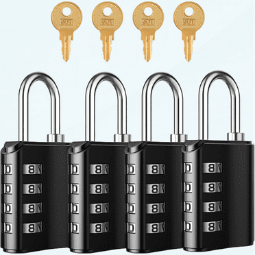Outdoor Combination Padlock, 4 Digit Combination Lock with Key, Heavy Duty Weatherproof Gym Locker Lock with 2 Keys, for Fence, Case, Toolbox, 4 Pack, Black