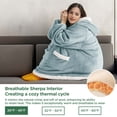 thumbnail image 4 of Cozy Comfort Standard Size Giant Pocket Warm & Comfortable Wearable Blanket Hoodie, Sherpa Fleece Hooded Blanket for Adult, Light Green, 4 of 6