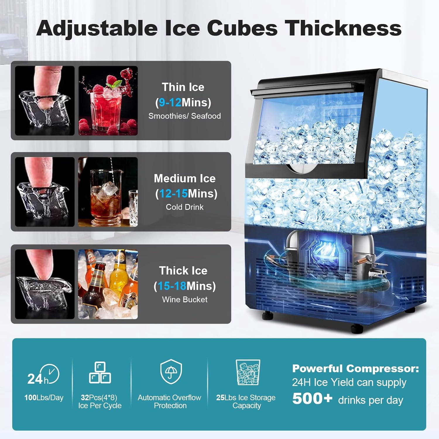 AMZGACHFKTCH 100lbs/24H Electric Ice Maker Machine with Self-Cleaning & Digital Display
