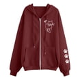 thumbnail image 3 of AKOEE Women's Oversized Zip Up Hoodie Jackets with Pockets Long Sleeve Cat Printed Baggy Y2k Sweatshirt Coat (XL, Wine), 3 of 7