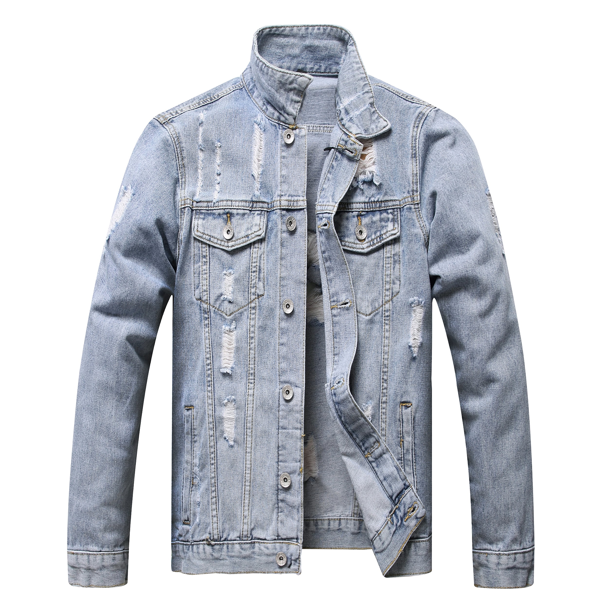 LZLER Classic Jean Jacket for Men Slim Denim Jacket with Hole - Walmart.com