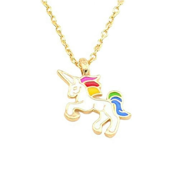 Spa Pure Unicorn White Enamel Necklace/Pendant, 19 in, Gold Tone, 1 Count