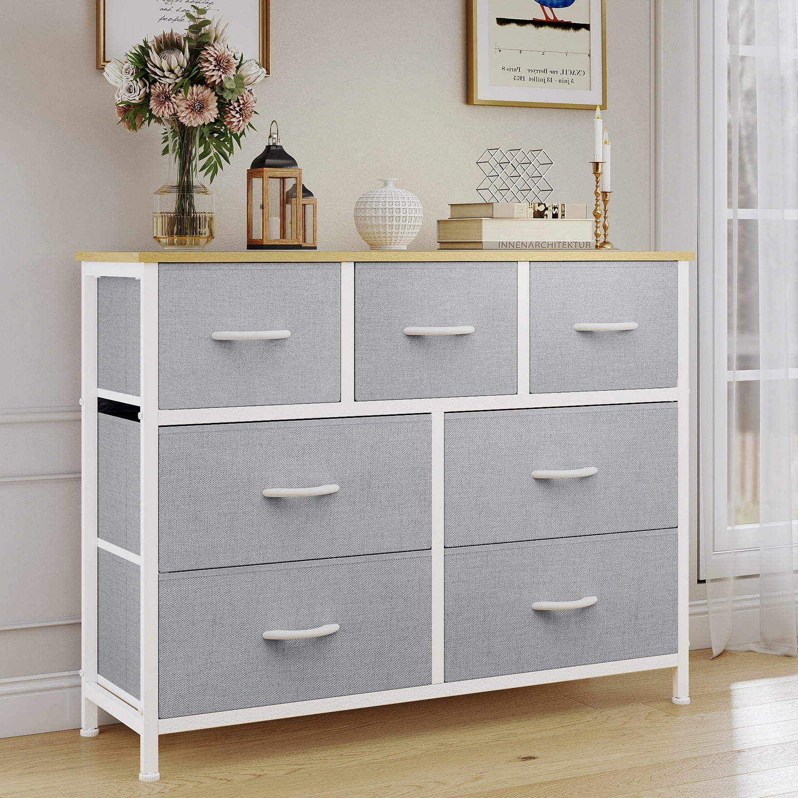 SWEETCRISPY Fabric Dresser With 7 Drawers, Storage Chest For Bedroom, Closet, Living Room, Hallway - Available In Gray