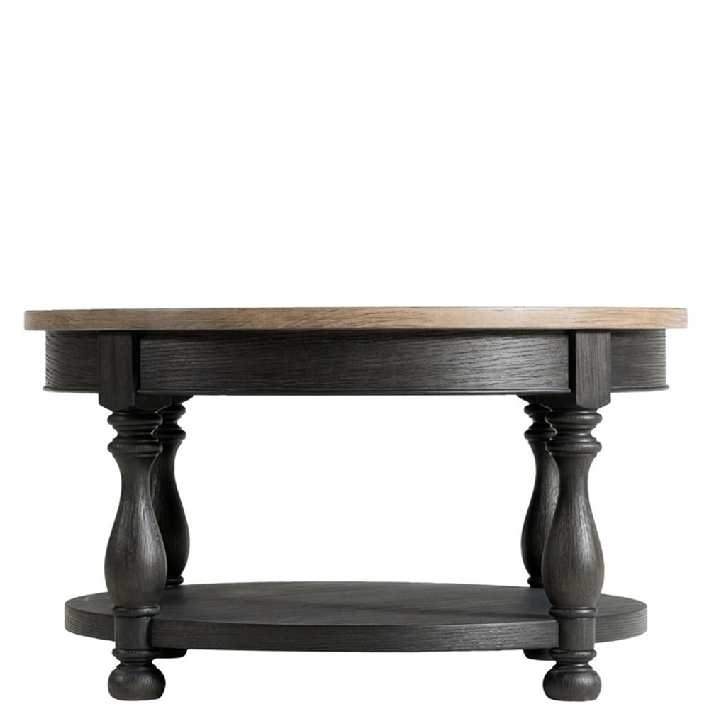 Pemberley Row Wood Antique Oak Matte Black Coffee Table Square Fixed Bottom Shelf 32"x32"x18"