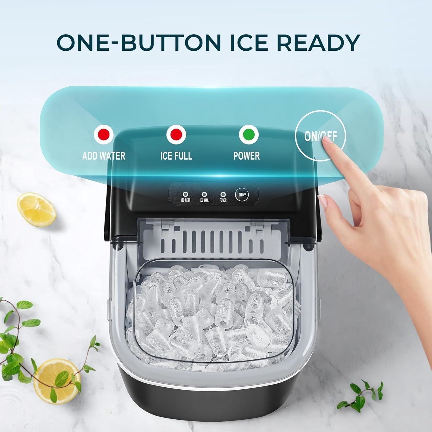 Countertop Ice Maker Machine with Handle, 26.5lbs Per Day, 9 Ice Cubes Ready in 6 Mins, Auto-Cleaning Portable Ice Maker with Basket and Scoop, for Home/Kitchen/Camping/RV