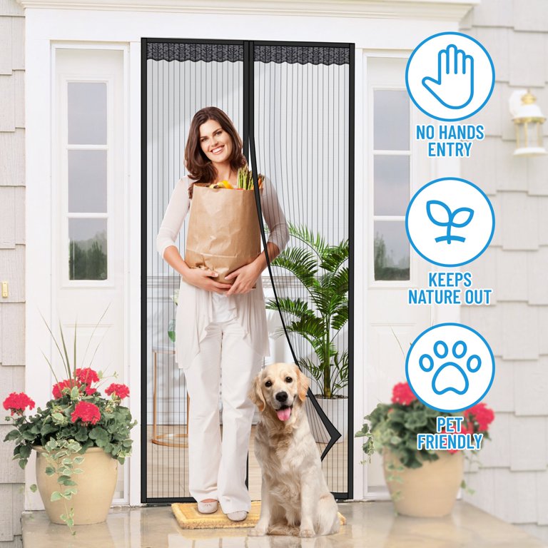 Magnetic Screen Door – Tear-Resistant Mesh, Self-Adhesive Velcro, 0.03" Precision Mesh, Fits 39.3 X 82.6 In (Beige), Pet-Friendly