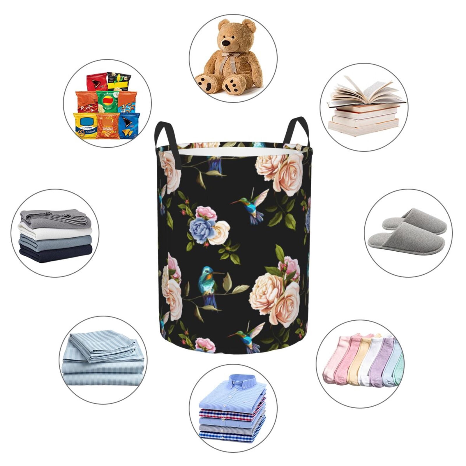 Large Laundry Basket with Handles - Hummingbird Carnation Black Kids Baby Dirty Clothes Laundry Hamper for Bedroom Aesthetic