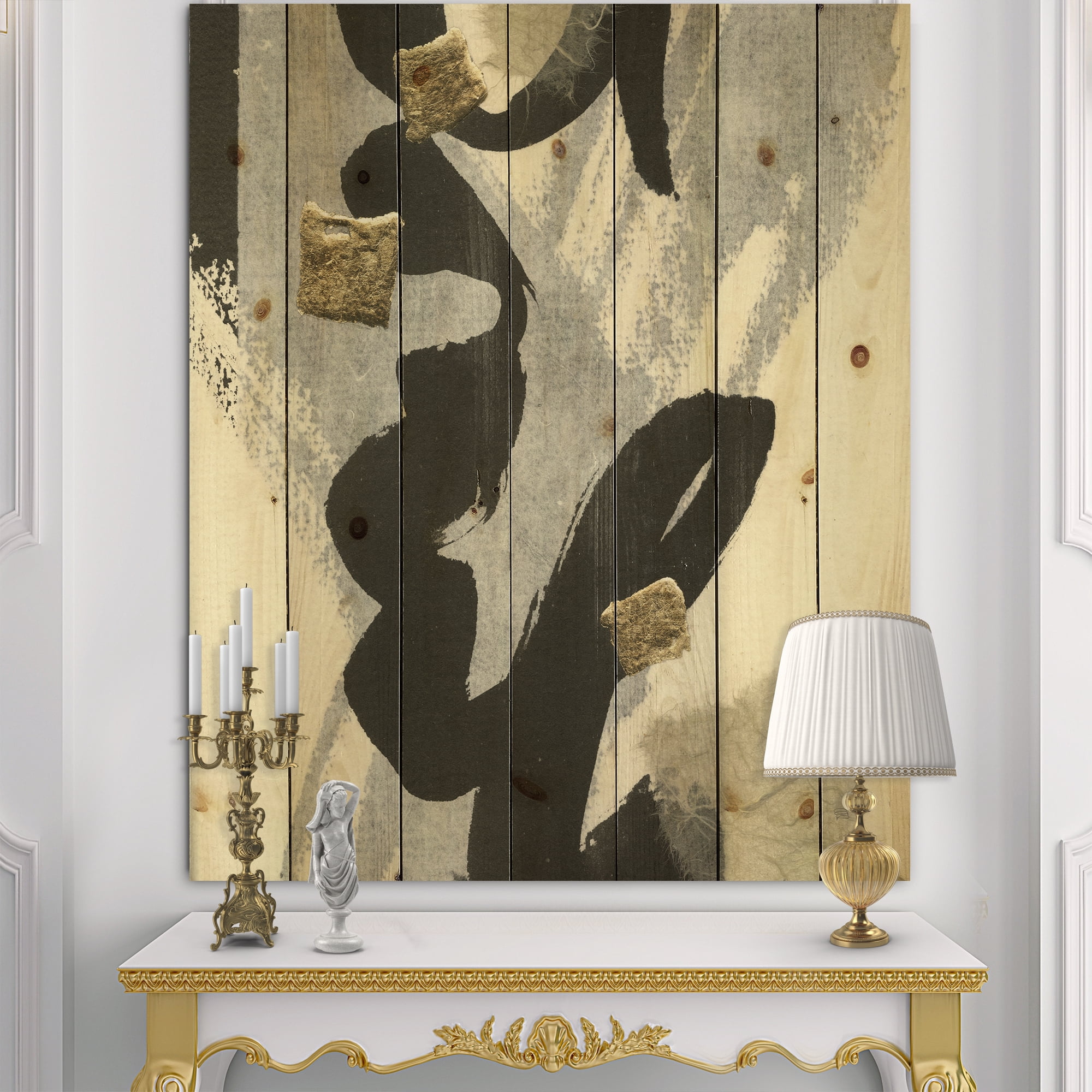 Designart 'Fractal Glam Collage II' Modern & Contemporary Print on Natural Pine Wood