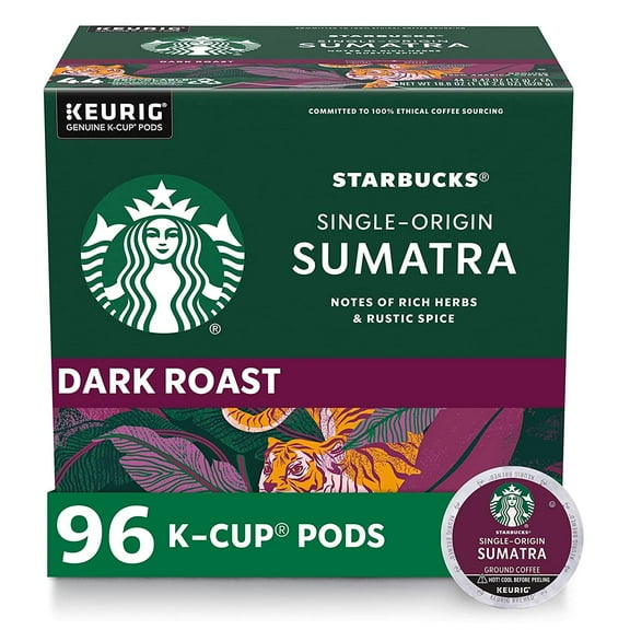 Starbucks K-Cup Coffee Pods&mdash;Dark Roast Coffee&mdash;Sumatra for Keurig Brewers&mdash;100% Ar