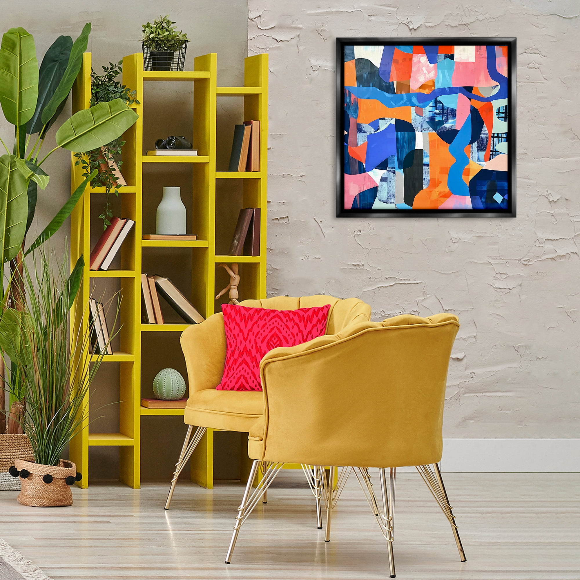 Stupell Industries Wavy Woven Shapes Collage Abstract Painting Black Floater Framed Canvas Art Print Wall Art, 25 x 25
