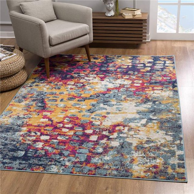 Tapis de Peinture Abstraite Multicolore 4 x 6 Pi