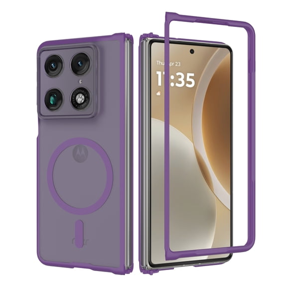 ELEHOLD Magnetic Case for Motorola Razr Fold (2026), Matte Translucent Slim Shockproof Protective Cover with Front Frame, Darkpurple