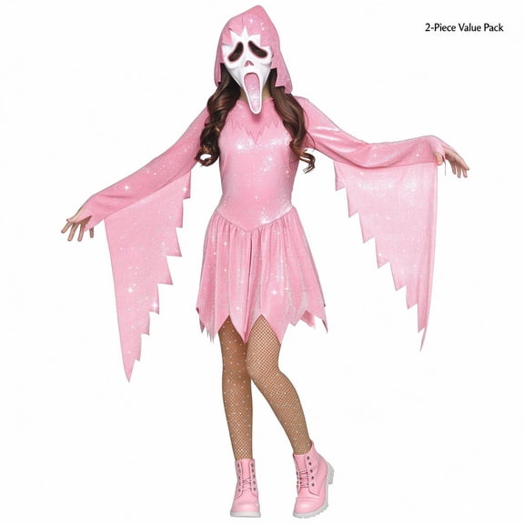 Pink Scream Costume Ghost Horror Pink Halloween Costume for Girls, 2-Piece