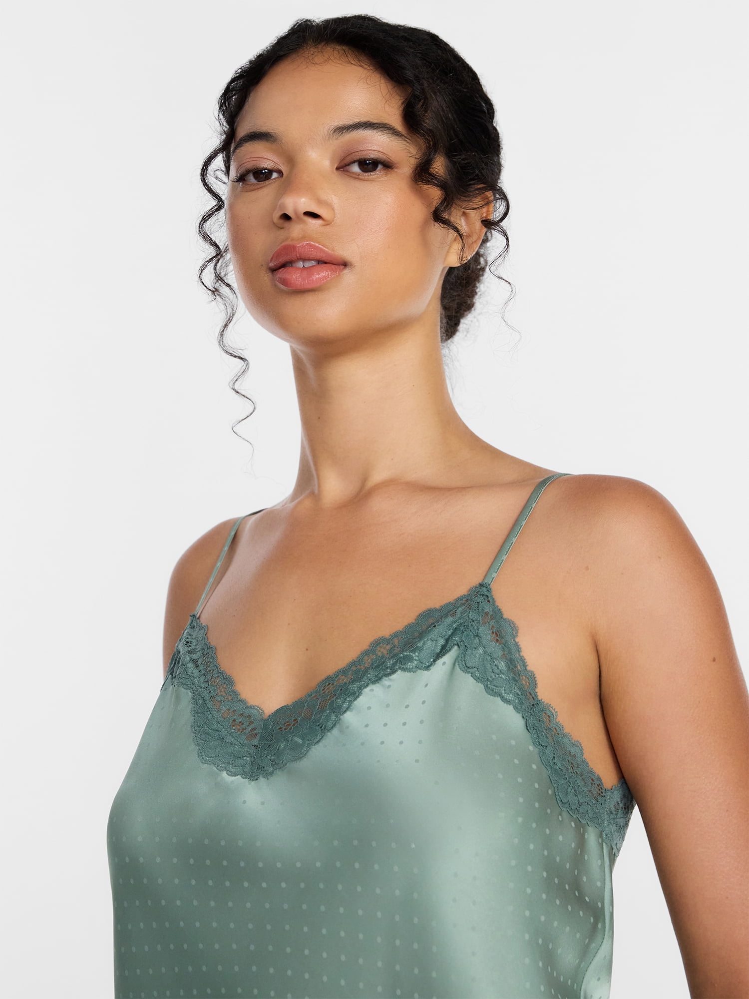Joyspun Women's Lace Trim Stretch Satin Chemise, Sizes S-3X
