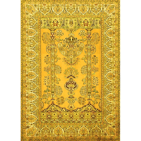Ahgly Company Machine Washable Indoor Rectangle Persian Yellow Traditional Area Rugs, 7' x 10'