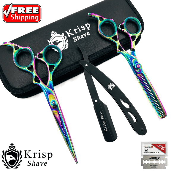 Stainless Steel Men Women Hair Cutting Thinning/Texturizing Scissors Shears Set Kit 6" Titanium Multicolor