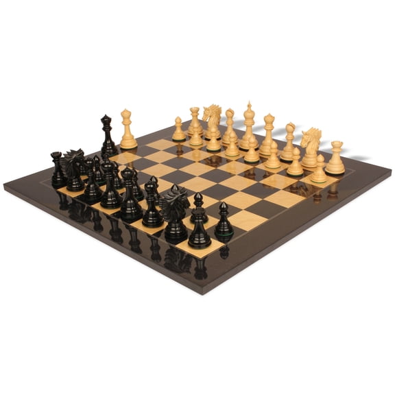 Bucephalus Staunton Chess Set Ebony & Boxwood Pieces with Black & Ash Burl Board - 4.5" King