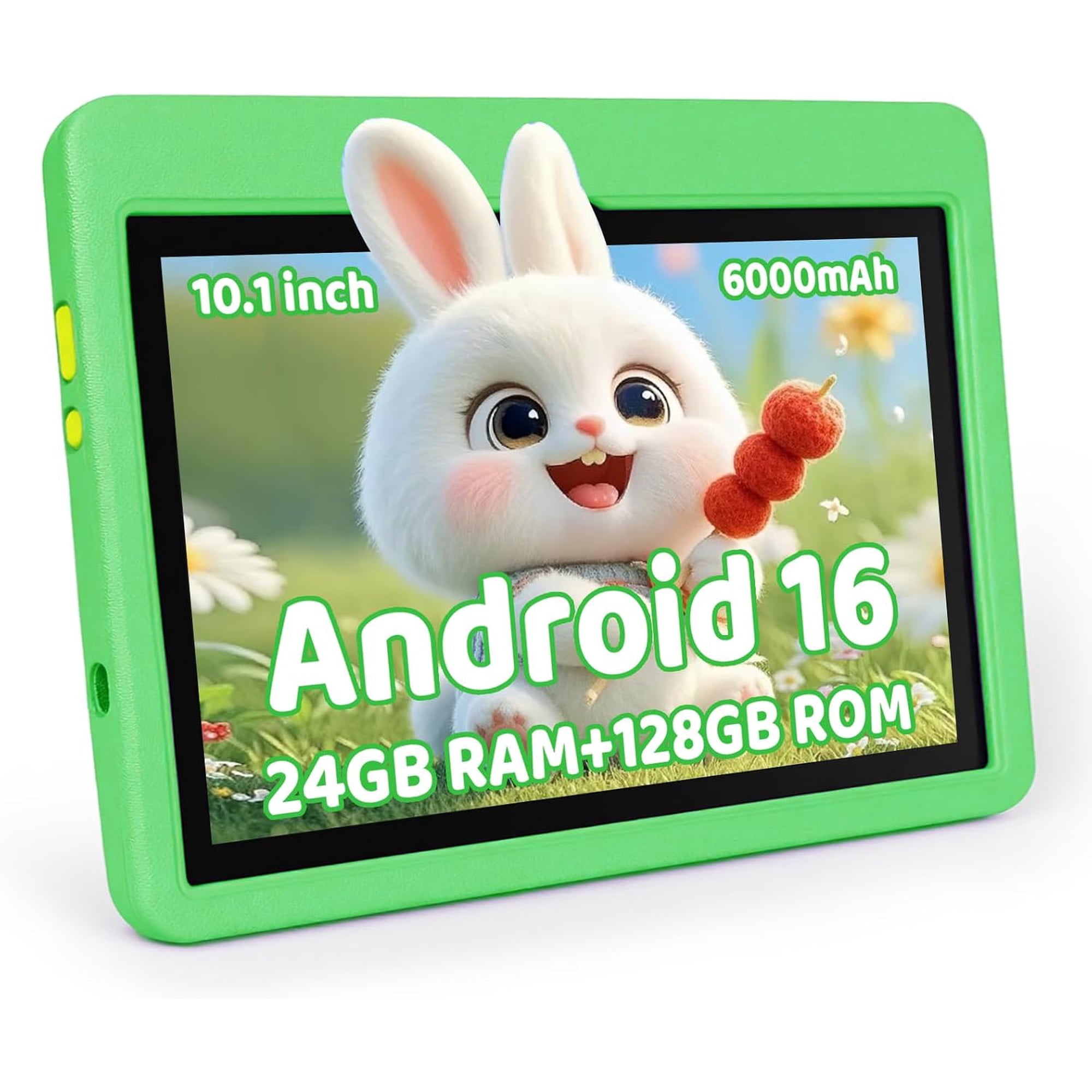 BESTSKI 10 inch Kids Tablet, Android 16, 24GB RAM 128GB ROM 1TB Expand, Eye Protection IPS, Parental Control, 6000mAh WiFi 6, Shockproof Case, Green