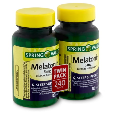 Spring Valley Melatonin Dietary Supplement Twin Pack, 5 mg, 120 Count, 2 Pack