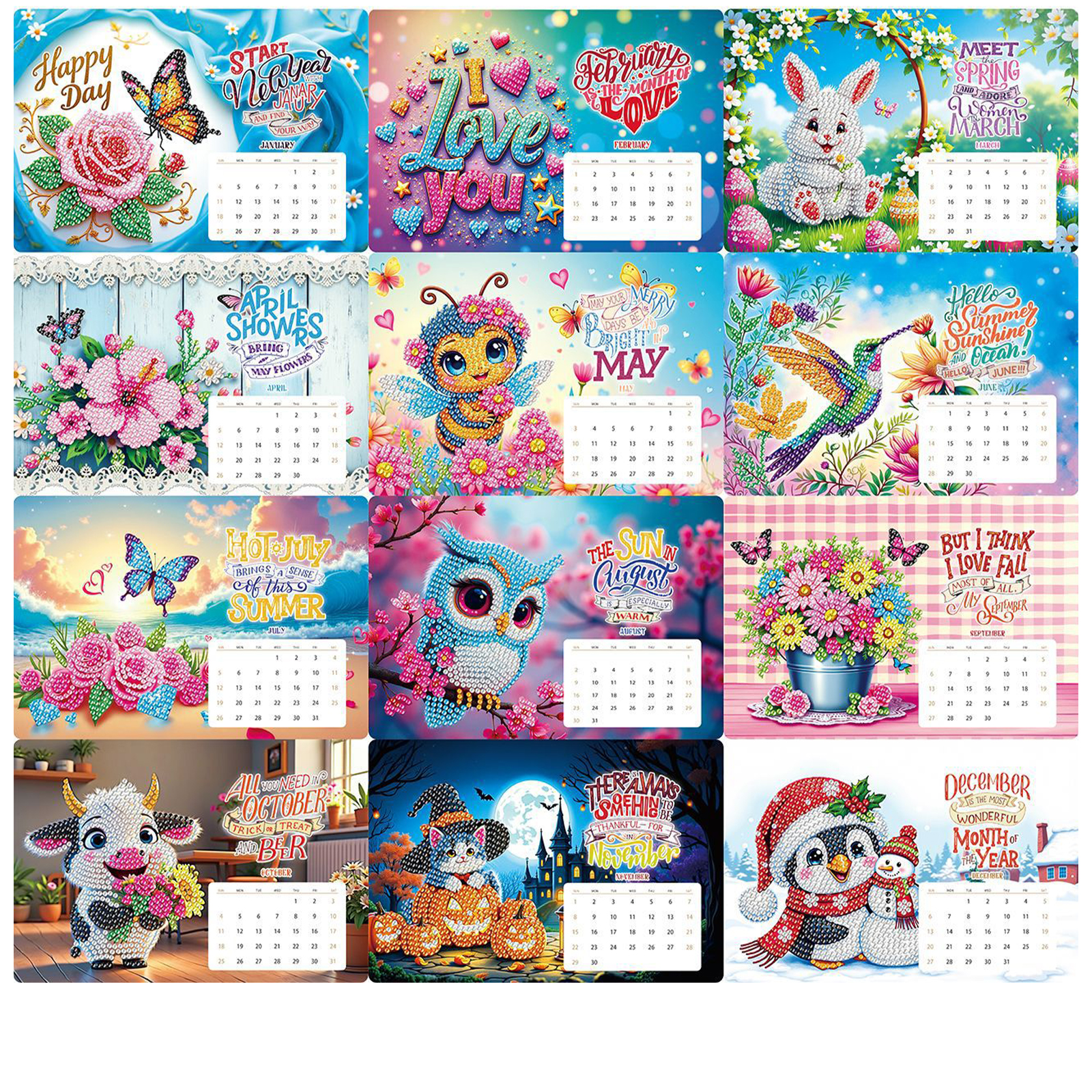 2026 Resin Rhinestones Calendar Sparkling Decors Glittering Resin Design Desk Organizers For Home Organization