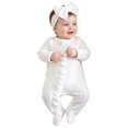 thumbnail image 3 of larppty Infant Baby Girl Fall Outfit Romper Footies Solid Color Frills Ruffle Trim Jumpsuit Bodysuit Newborn Winter Clothes, 3 of 7