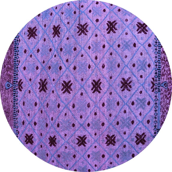Ahgly Company Machine Washable Indoor Round Oriental Purple Modern Area Rugs, 4' Round