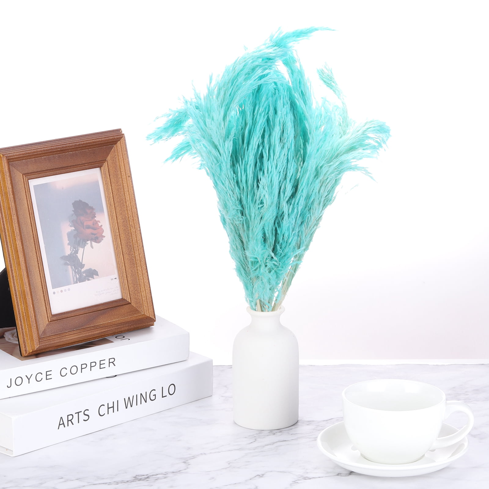 Uxcell Pampas Grass Decor, Artificial Faux Dried Grass Flower Blue
