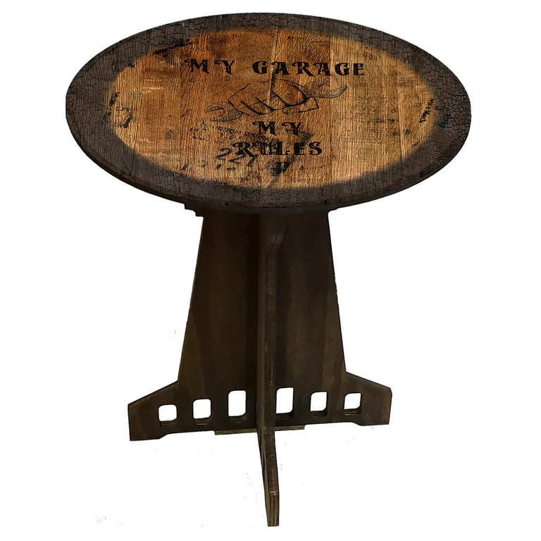 Side Table What Happens in the Man Cave Pub Gift Round Wood End Table