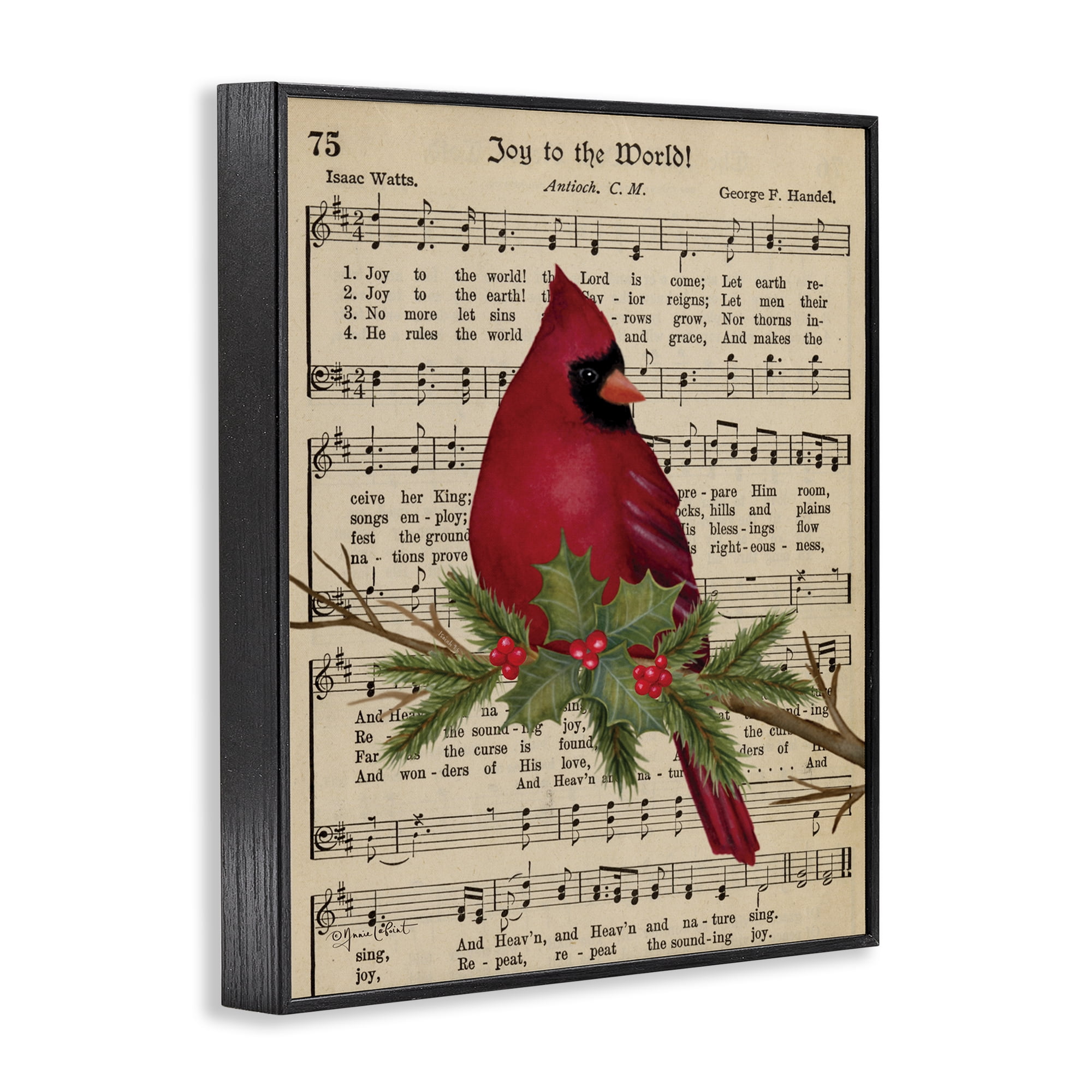 Stupell Industries Cardinal on Holiday Music Holiday Painting Black Framed Art Prints Wall Art, 24 x 30