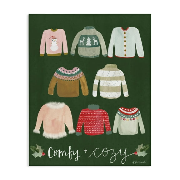 Stupell Industries Comfy & Cozy Sweaters Holiday Painting Gallery Wrapped Canvas Art Print Wall Art, 16 x 20