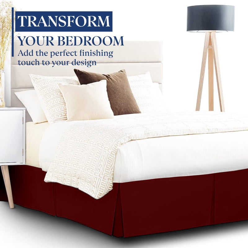SKY BEDDINGS Luxury Pleated Queen Bed Skirt with Split Corners - 16 Inch Tailored Drop - Pleated Dust Ruffle - Wrinkle-Free 100% Microfiber - Easy Fit, Soft & Durable - Burgundy