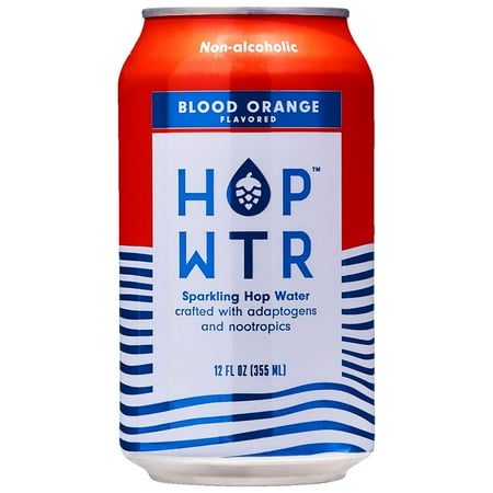 HOP WTR - Non-Alcoholic Sparkling Hop Water  Blood Orange Flavored  12 oz Can  Adaptogens & Nootropics for Added Benefits  Zero Calories  Sugar Free  Gluten Free  Zero Carbs  Positively Refreshing
