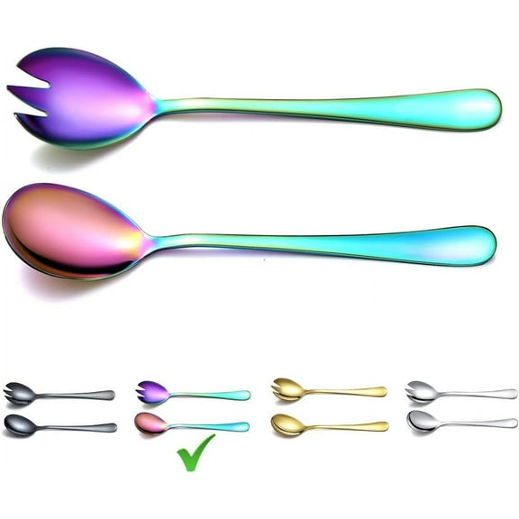 Salad Server Set, Stainless Steel Salad Serving Set, Salad Servers, Salad Spoon, Salad Fork, Pack of 2 (Shiny Silver)