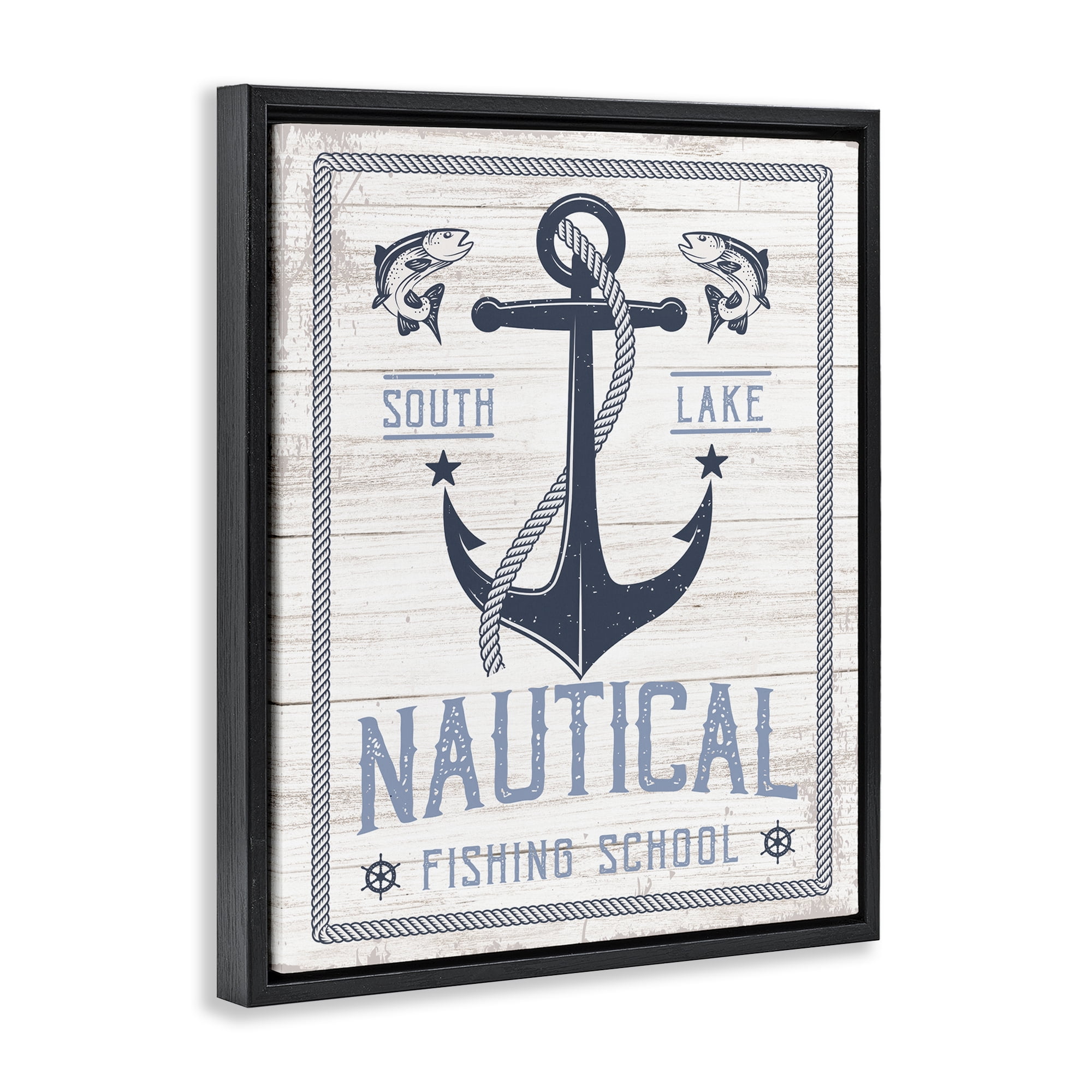 Stupell Industries Nautical Fishing School Nautical & Beach Painting Black Floater Framed Canvas Art Print Wall Art, 17 x 21