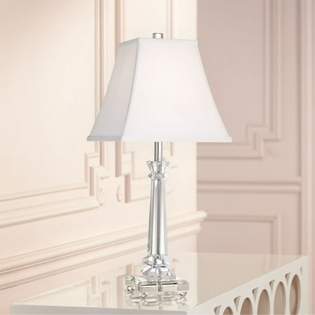 Vienna Full Spectrum Traditional Table Lamp Crystal Glass Column White Square Bell Shade for Living Room Family Bedroom