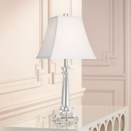 Vienna Full Spectrum Traditional Table Lamp Crystal Glass Column White Square Bell Shade for Living Room Family Bedroom