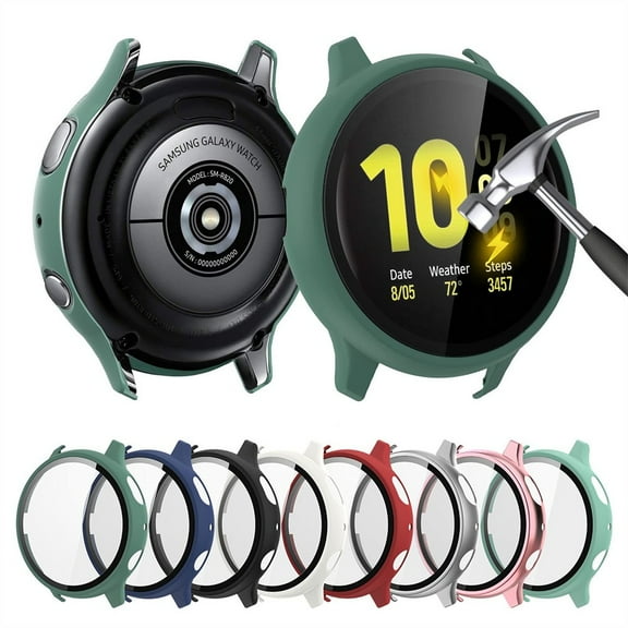 2 Pack Glass Case Compatible with Samsung Galaxy watch Active 2 40mm 44mm All-Around cover bumper Screen Protector Galaxy watch active 2 (Ultra-Thin, Anti-Scratch)