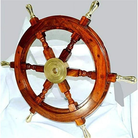 Thor 24 inch Decorative Ship Wheel - Handmade Hard-wood with Brass Six Spoke