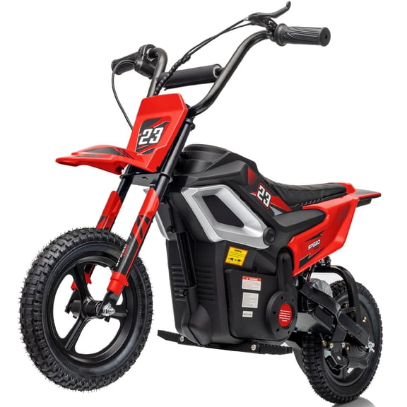 Hikiddo 24V Electric Dirt Bike, 250W Kids Ride on Toys for Kids 6-12, w/Rear Suspension and Bluetooth - Red