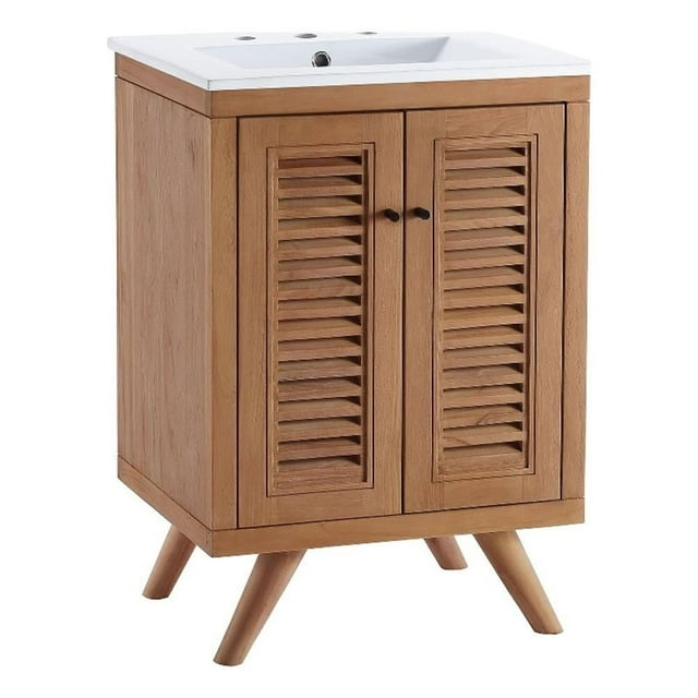 Modway Birdie 24.5" Modern Teak Wood Bathroom Vanity in Natural/White