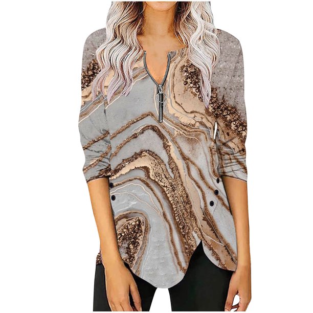 Puntoco Mujer Moda Casual Manga Larga Cómoda Cremallera Imprimir Sudadera tops Blusa Puntoco Puntoco-4055