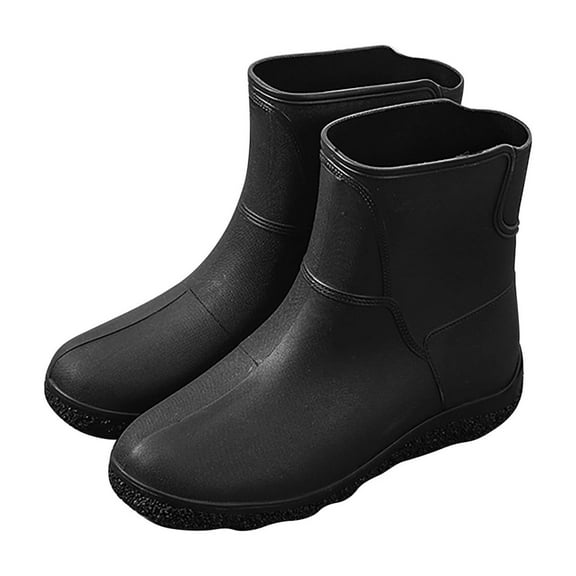 XIMIN Mens Rain Boots Ankle Slip On Non-Slip Rubber Waterproof Rain Boot Waterproof Ankle Water Boots for Men Garden Boots Rain Shoes (40, Black)
