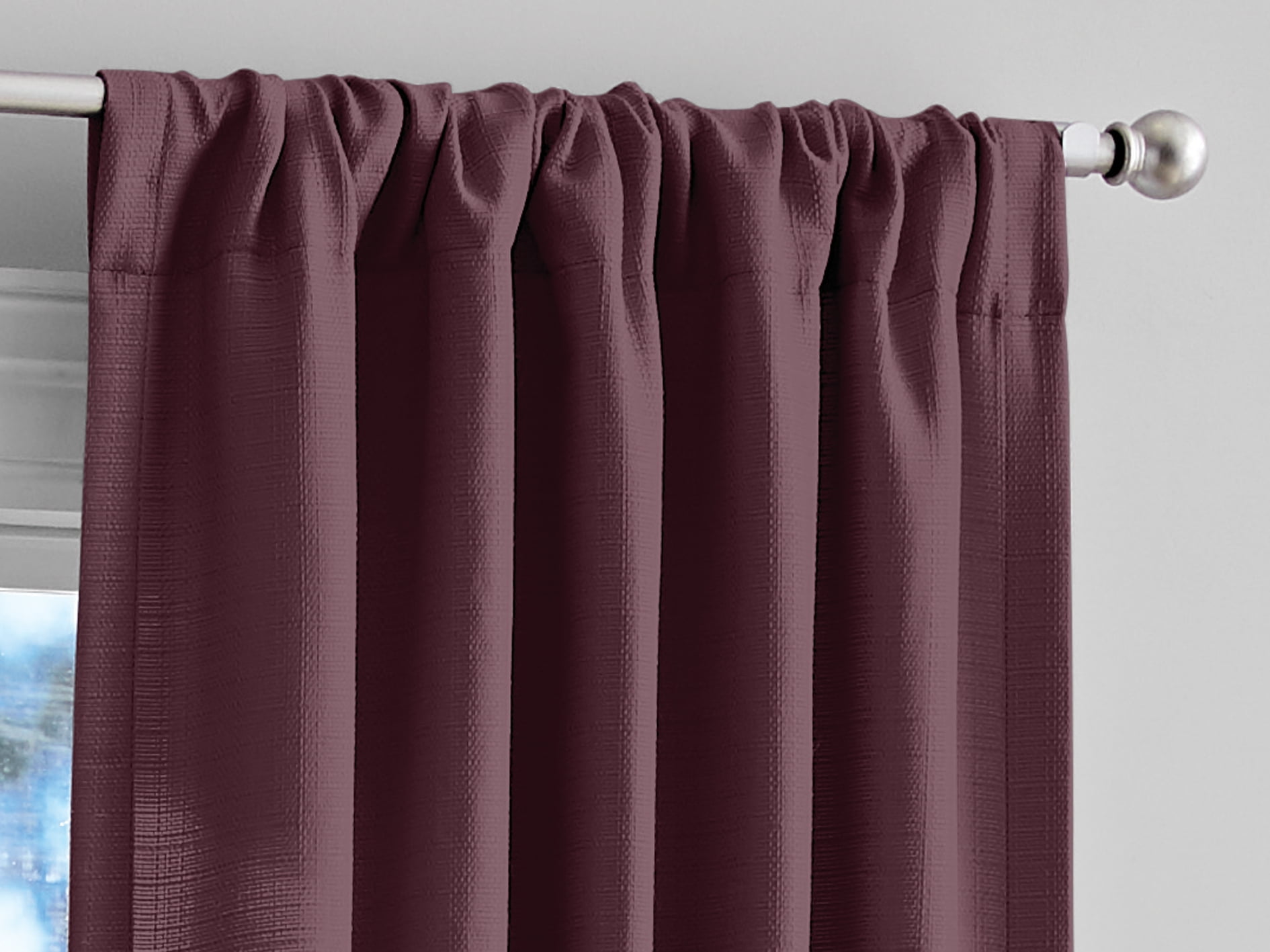 (2 pack) Mainstays Southport Light Filtering Rod Pocket Textured Curtain Panel, Set of 2, Burgundy, 40” W x 63” L