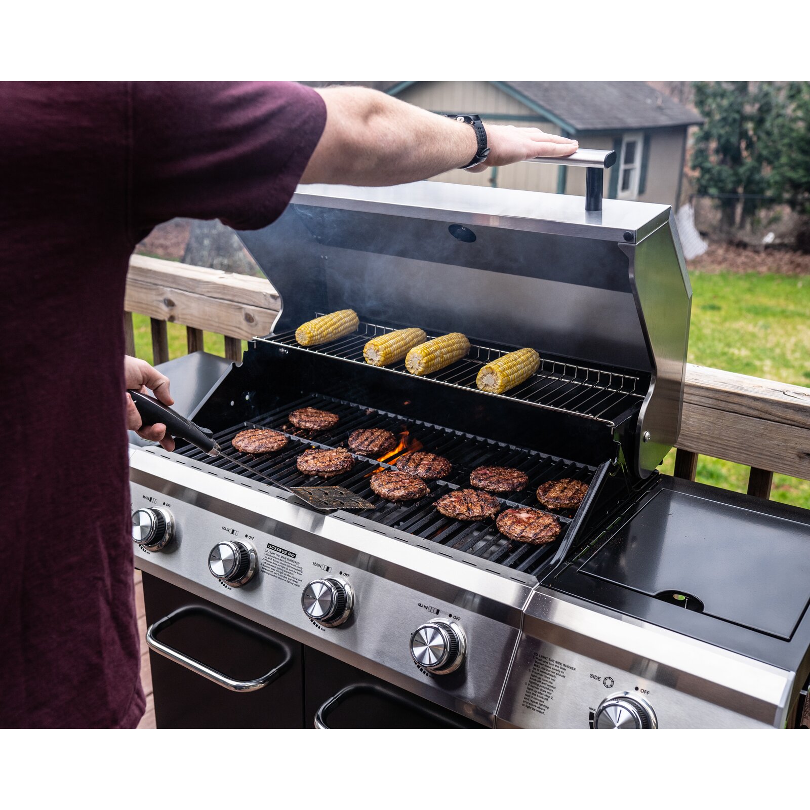 4 - Burner Free Standing Liquid Propane 60000 BTU Gas Grill with Side Burner and Cabinet, Primary Cooking Surface Area: 473 square inches, Cooking Surface Area : Medium (15-20 Burgers) - image 4 of 5